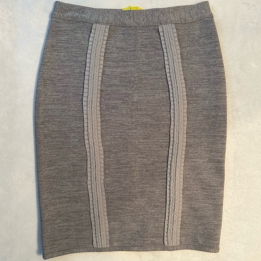 Cut25 by Yigal Azruel Gray Ribbon Braided Detail Mini Skirt S zipper stretch